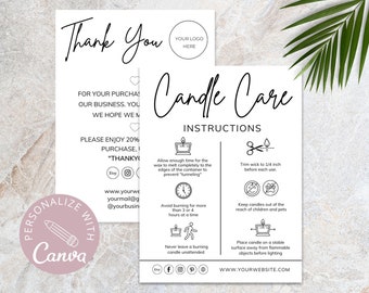 Candle Care Card Template I Canva Template I Candle Thank You Card For Customers I Editable Candle Instructions Card I Custom Care Card.