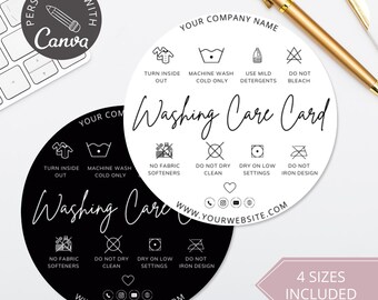Tarjeta de instrucciones de lavado | Plantilla editable de Canva | Tarjeta insertable para camisetas en tienda Etsy | Inserto de empaque imprimible | Tarjeta de presentación pequeña