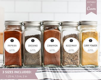 Spice Jars Label Template, Editable Spice Labels, Kitchen Organization Pantry Labels Printable, 3 Sizes Circle Spice Labels. DTP-027