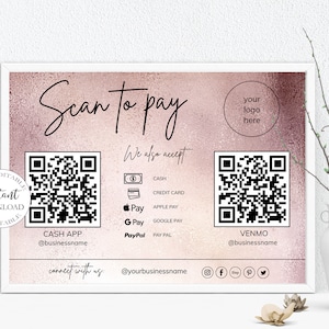 Scan to Pay Card I bearbeitbare Canva Vorlage, QR-Code-Zeichen, Geschäftsschild für kleine Unternehmen, Venmo-Zahlung druckbar, sofortiger Download.