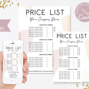 Price List Template, Canva Editable Diy Hair Price List, Beauty Price ...