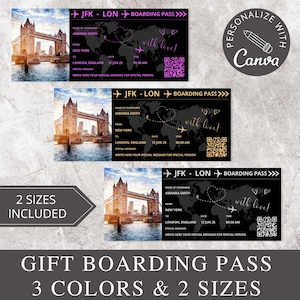 Carte d'embarquement, modèle modifiable sur toile, billet d'avion imprimable, chèque-cadeau, modèle de coupon, cadeau pour elle, idée cadeau Noël.