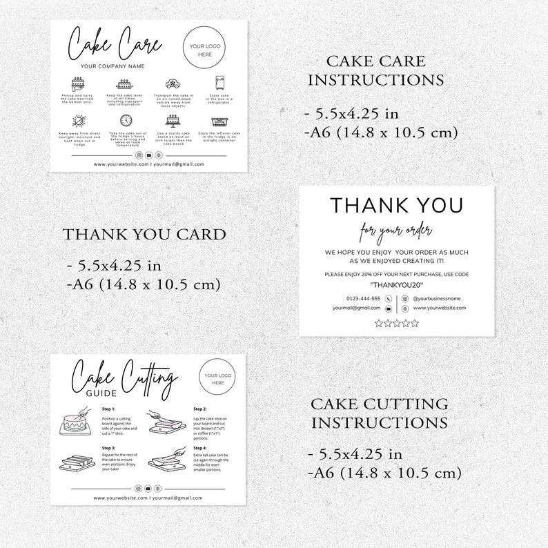 Cake Cutting Set I Editable Canva Template I Cake Care Card, Care ...