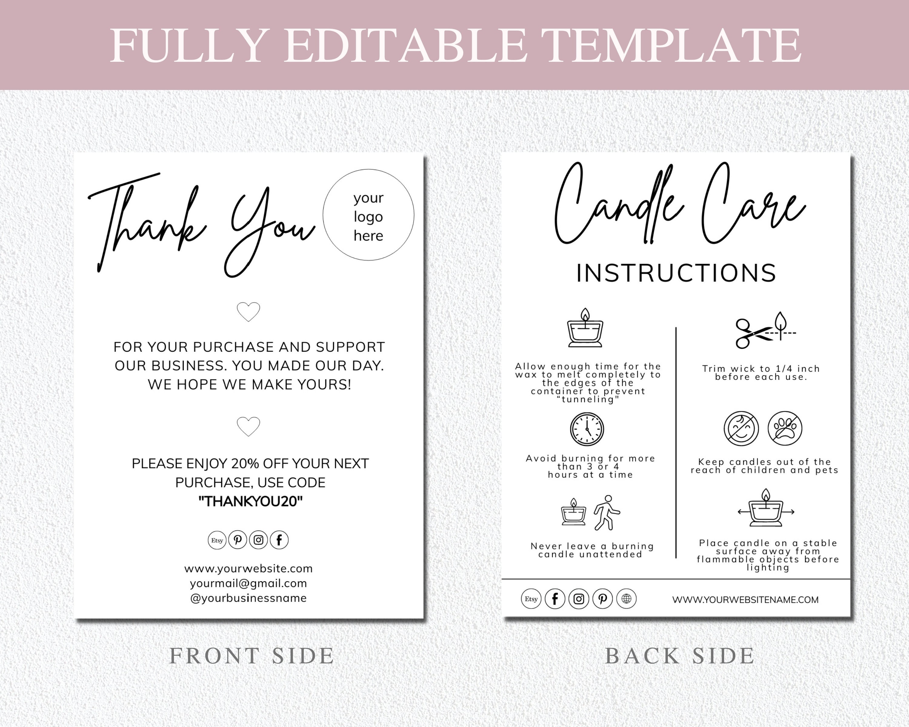 Candle Thank You Card For Customers Candle Care Card Etsy