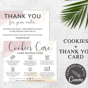 Cookies Care Card Template I Canva Template I Cookie Dankeskarte für Kunden I Bearbeitbare Cookie Anleitungskarte I Custom Care Card.