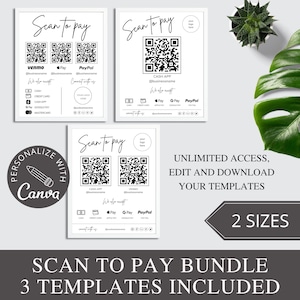 Qr-Code-Zeichen für kleine Unternehmen I Canva-Vorlage bearbeitbar, Scan-To-Pay-Vorlage, Venmo-Zahlungszeichen für kleine Unternehmen, benutzerdefiniertes Geschäftszeichen