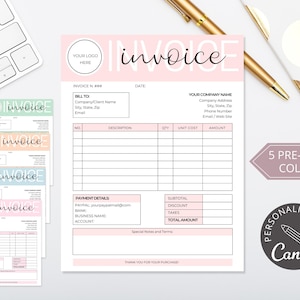 Invoice Editable Template, Printable Order Form Invoice, 5 Premade ...