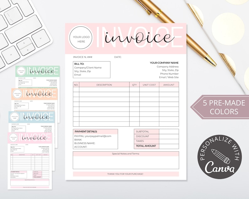 Invoice Editable Template, Printable Order Form Invoice, 5 Premade ...