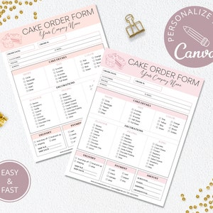 Cake Order Form Template Editable, Printable Canva Template, Bakery Order Form, Custom Order Form, Small Business Templates. DTP-004