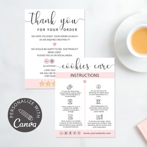 Cookie Care Card Template I Canva Template I Cookie Dankeskarte für Kunden I Bearbeitbare Cookies Anleitungskarte I Custom Care Card.