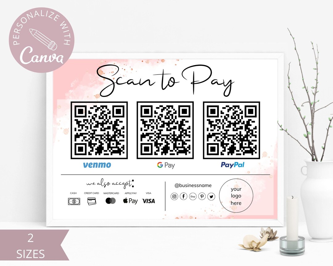 Scan to Pay Card, Editable Canva Template, QR Code Sign, Business Sign ...
