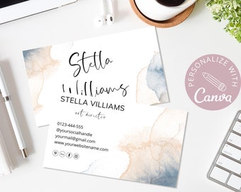 Plantilla de tarjeta de presentación, plantilla editable de Canva, tarjetas de presentación personalizadas para imprimir, tarjetas de presentación para hacer uno mismo, tarjeta de presentación profesional. DTP-025