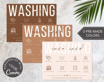 Tarjeta de instrucciones de lavado I Plantilla editable de Canva I Tarjeta de inserción de camiseta de la tienda Etsy I Inserción de empaque imprimible I Tarjeta de presentación pequeña