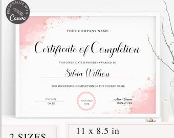 Editable Certificate Of Completion I Canva Template, Lash Certificate Of Completion, Training Course Certificate, Makeup Artist Certificate