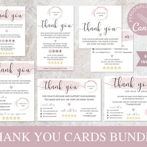 Bedankkaarten, bewerkbare canva-sjabloon, bedankt voor de bestelling verpakkingsbijsluiter, afdrukbare insteekkaarten voor kleine bedrijven, bedankkaartpakket.