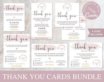 Thank You Cards, Editable Canva Template, Thank You For Order Packaging Insert, Printable Small Business Inserts, Thank You Card Pack.