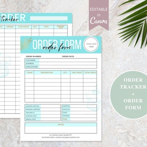 Order Tracker + Order Form Bundle, Sales Tracking + Order Form Editable Template, Printable Small Business Forms, Editable Canva Template