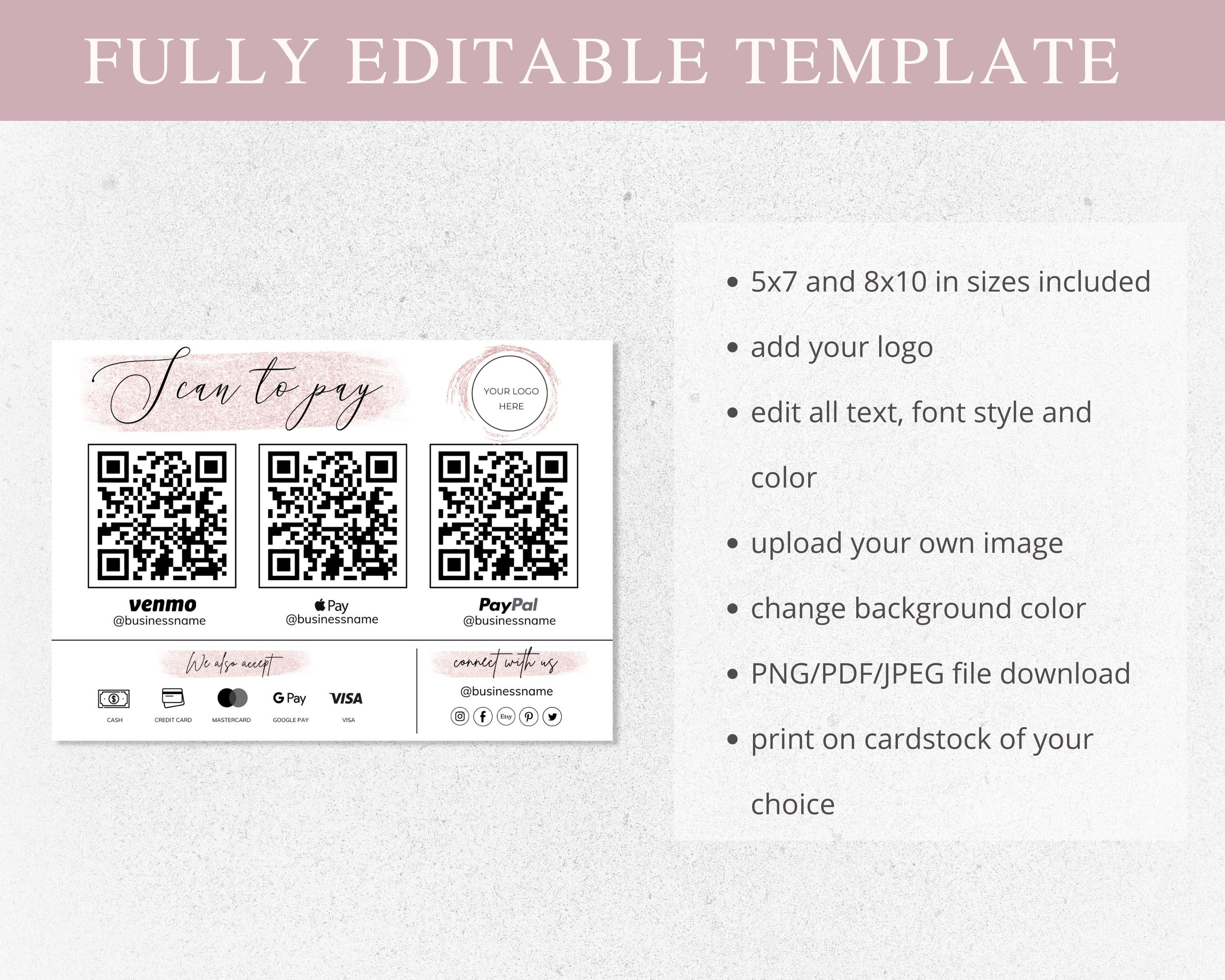 Editable Scan to Pay Card, QR Code Sign Canva Template, Business Sign ...