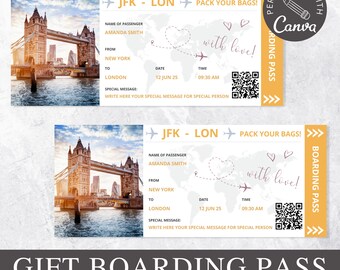 Boarding Pass, Editable Canva Template, Printable Plane Ticket, Gift Certificate,  Coupon Template, Gift For Her, Christmas Gift Idea.