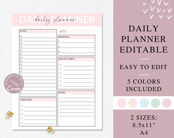 Editable Daily Planner ADHD Day Planner Printable Canva | Etsy