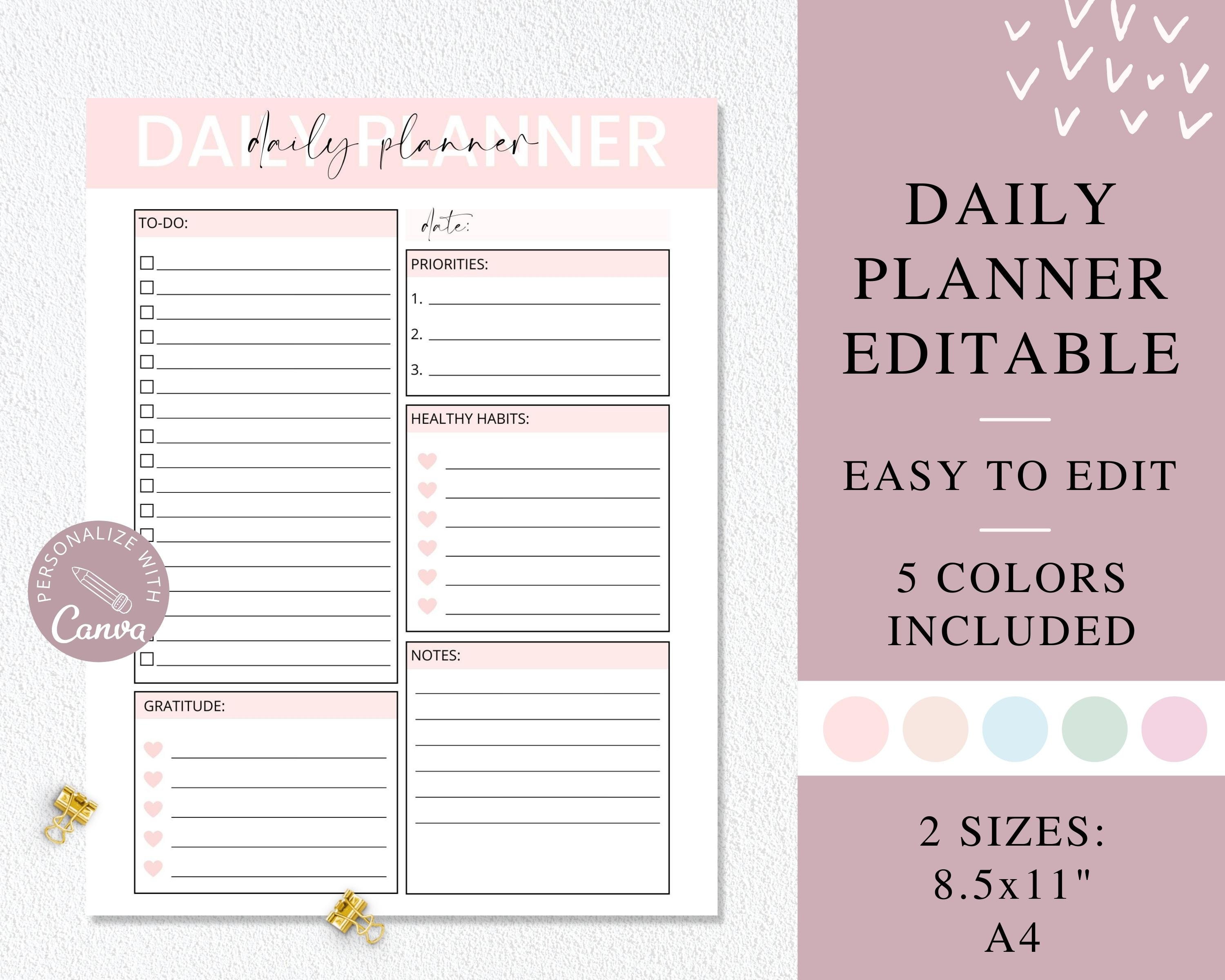 Editable Daily Planner ADHD Day Planner Printable Canva Etsy New Zealand