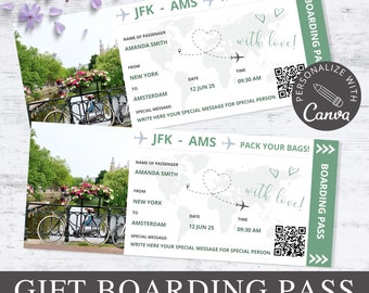 Boarding Pass, Editable Canva Template, Printable Plane Ticket, Gift Certificate,  Coupon Template, Gift For Her, Christmas Gift Idea.