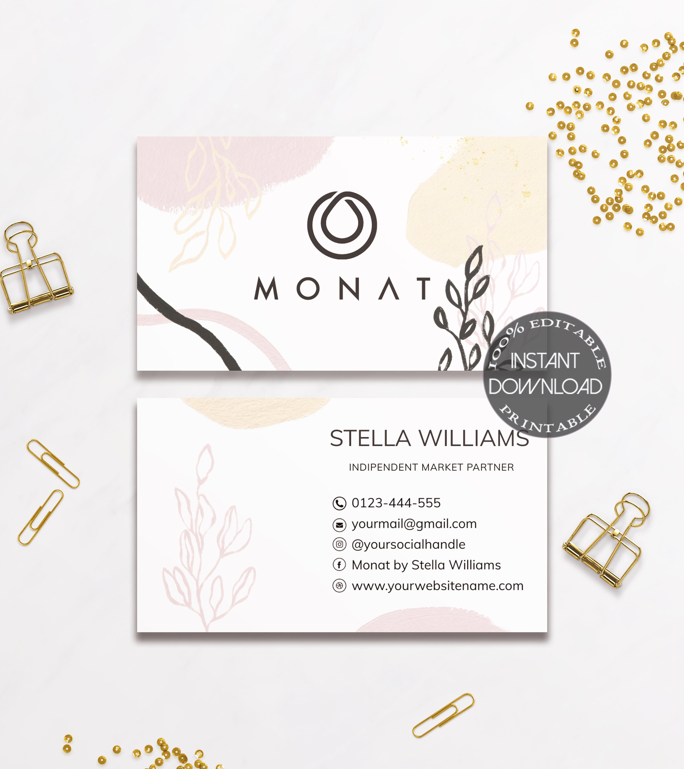 Monat Business Cards Editable Beauty Business Card Template - Etsy