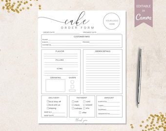 Cake Order Form Editable, Bakery Order Form Printable, Small Business Forms, Business Templates, Cookie Order Form, Add Your Logo. Dtp-004