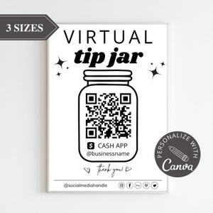 Virtueel bord met fooien I Canva-sjabloon, QR-codebord voor kleine bedrijven, bord Scan-to-Betaling, CashApp-bord Scan-to-betaling, bord bruiloft