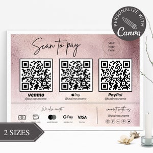 QR-Code-Zeichen I bearbeitbare Canva-Vorlage, Scan To Pay-Zeichen, CashApp PayPal-Zeichen für kleine Unternehmen, Venmo-Zahlungszeichen, Scan To Pay Bundle