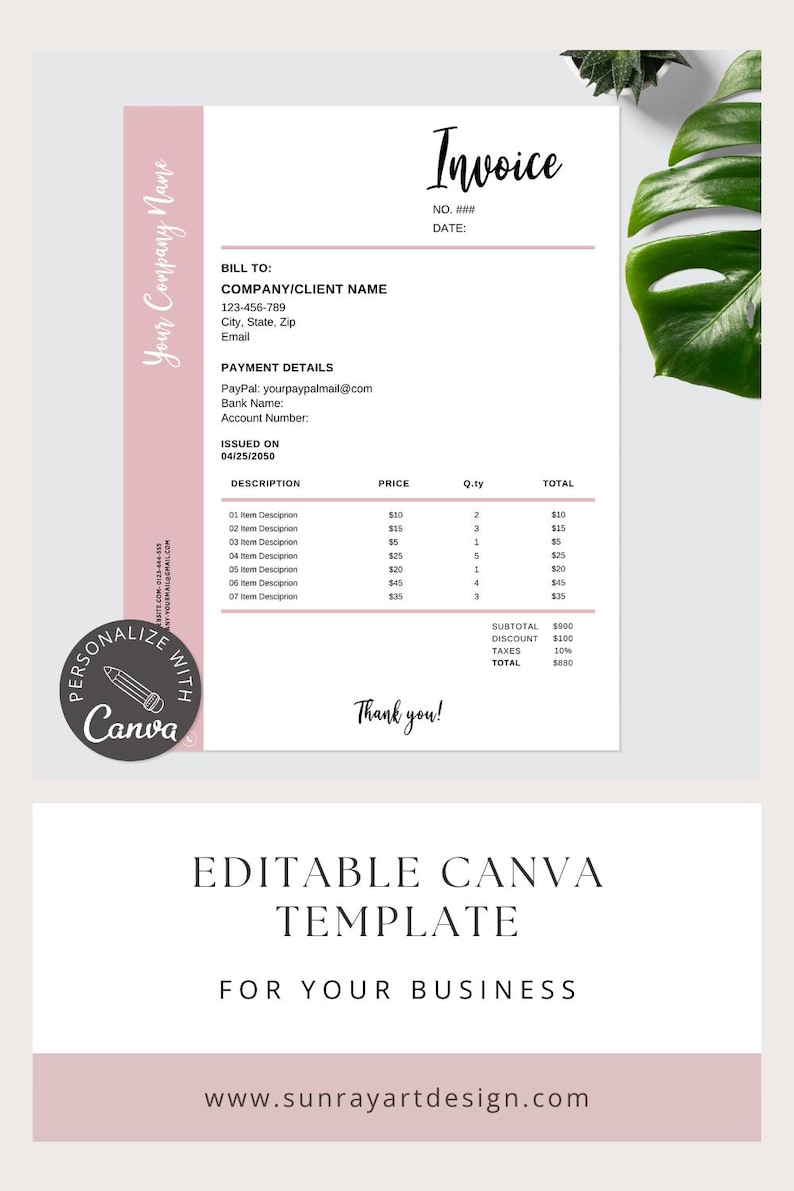 Editable Invoice Template for Small Busines I Canva Invoice Template ...