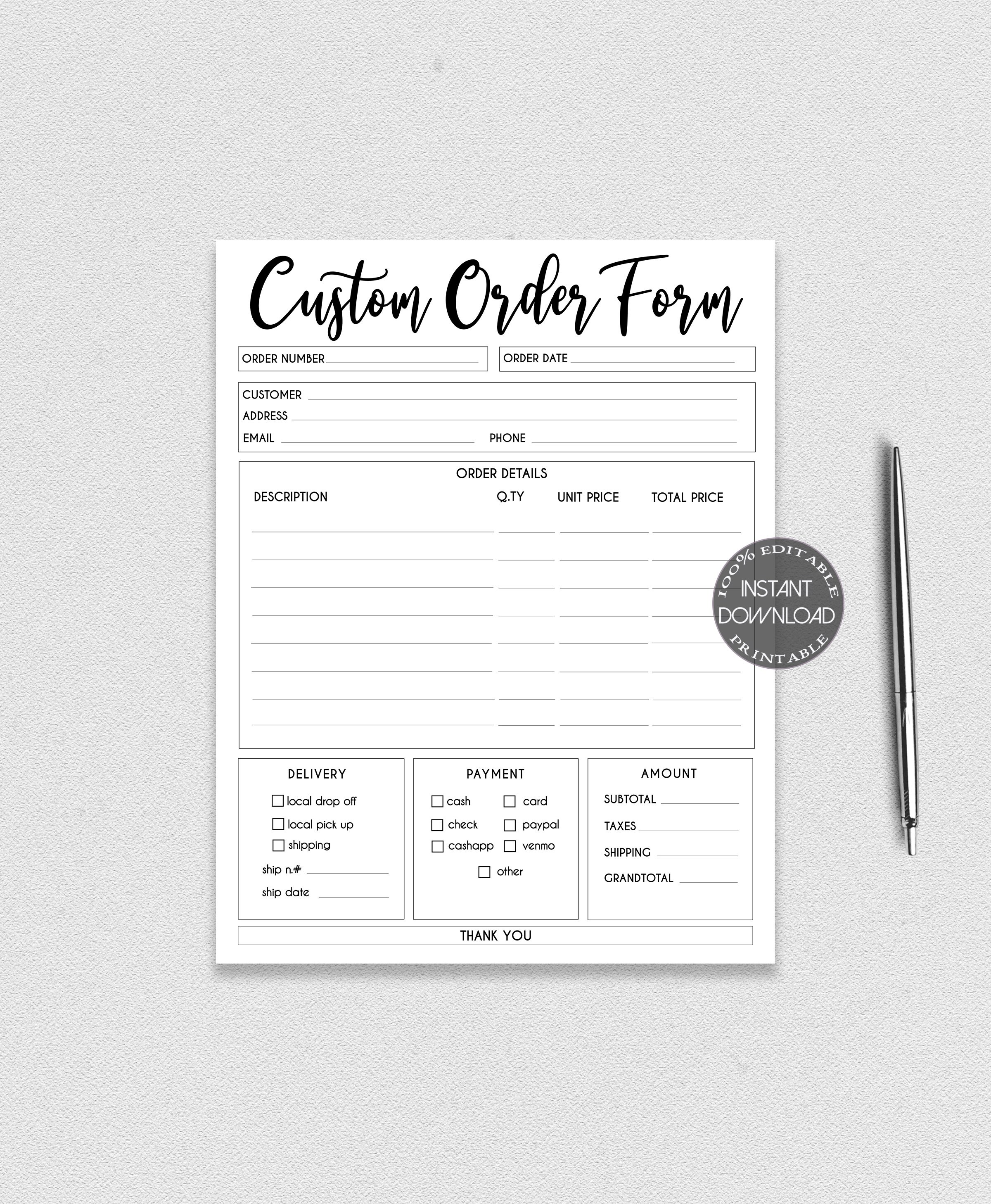 Order Form Bundle Tshirt Tumbler Custom Order Form 100 Etsy