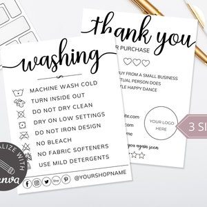 Washing Instructions Care Card I Editable Canva Template I Etsy Shop Tshirt Insert Card I Printable Packaging Insert I Small Business Card