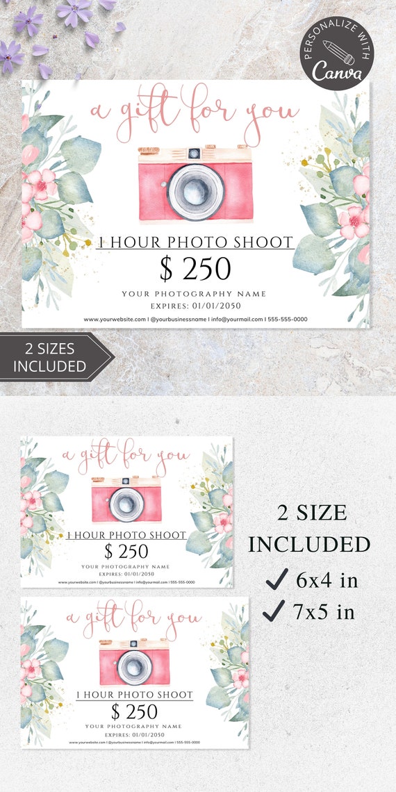 Photography Gift Certificate I Canva Template Printable, Gift