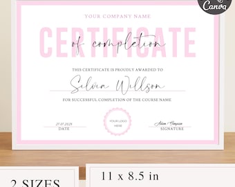 Editable Certificate Of Completion I Canva Template, Lash Certificate Of Completion, Training Course Certificate, Makeup Artist Certificate