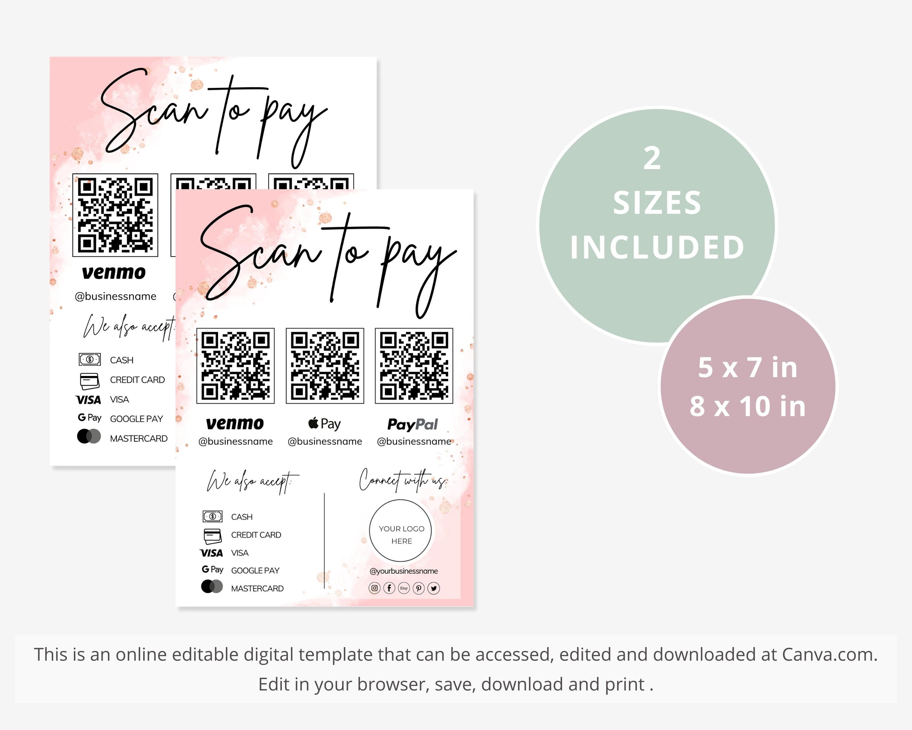 Editable Scan Code Editable Scan to Pay Card, Editable Canva Template, QR Code Sign ...