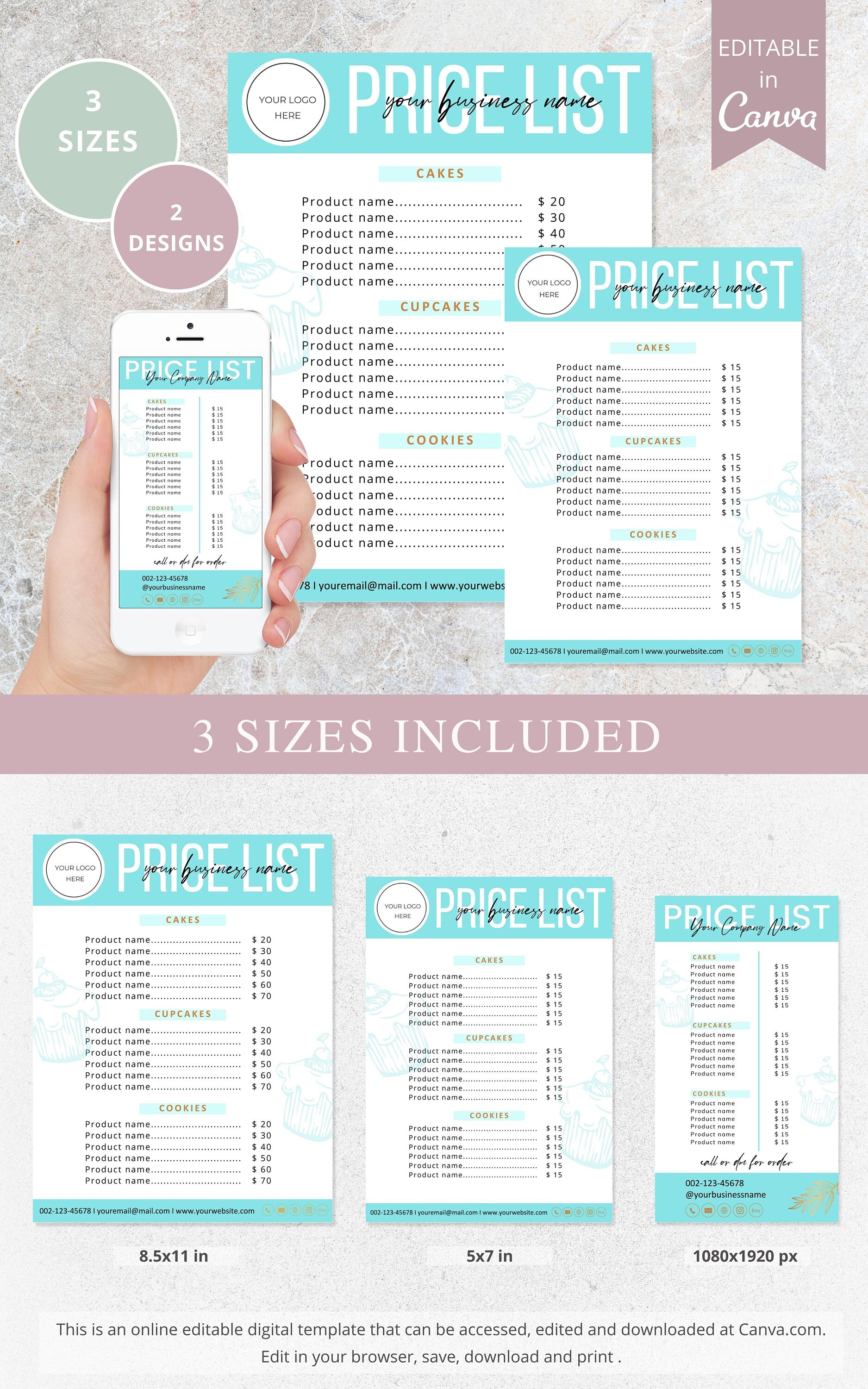 Cake Price List Template Canva Editable Cupcakes Price List Etsy