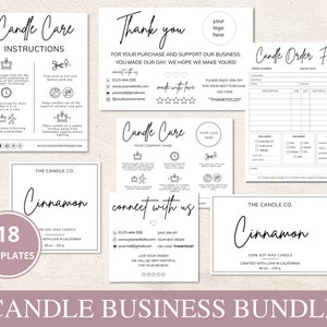 Candle Business Bundle I Editable Canva Template I Candle Thank You Cards I Candle Labels Template I Printable Candle Care Card I Order Form