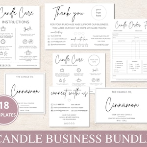 Candle Business Bundle I Editable Canva Template I Candle Thank You Cards I Candle Labels Template I Printable Candle Care Card I Order Form