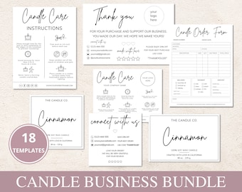 Candle Business Bundle I Editable Canva Template I Candle Thank You Cards I Candle Labels Template I Printable Candle Care Card I Order Form