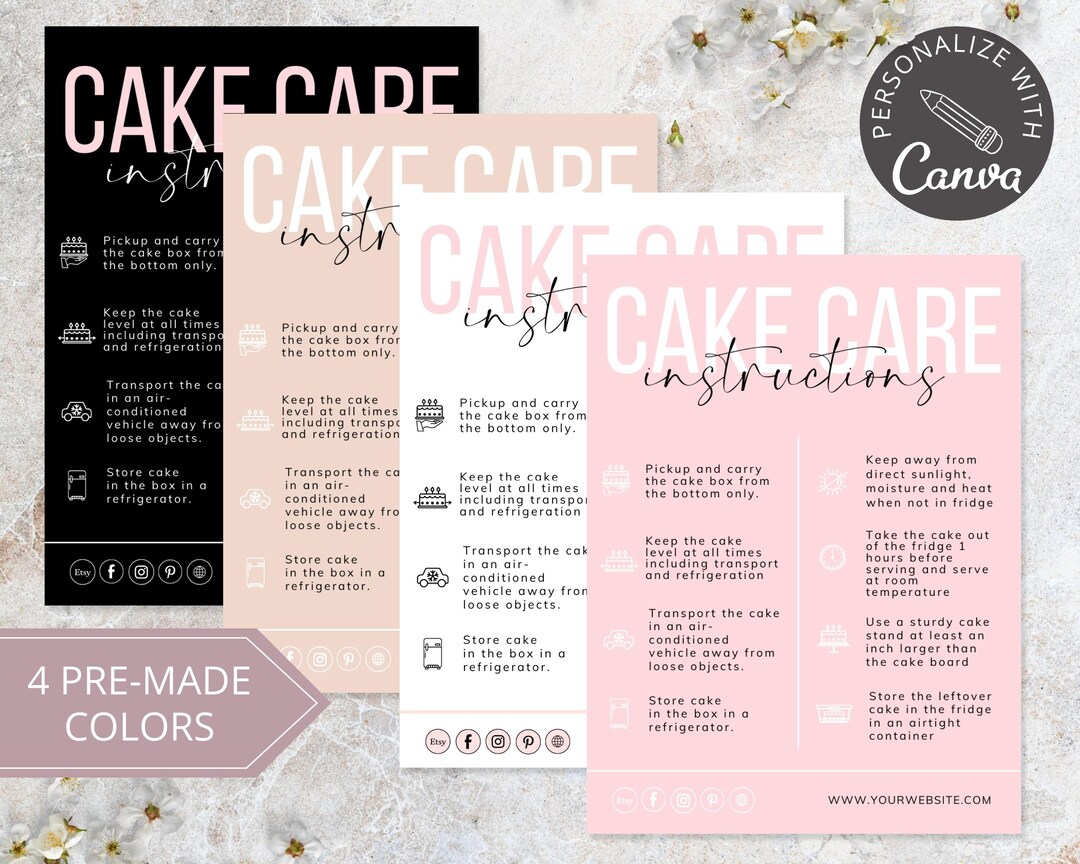 Cake Care Card Template I Canva Template I Cake Thank You Card for ...