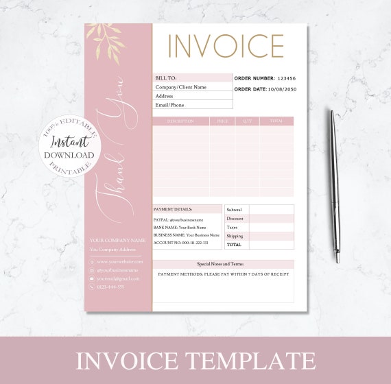 invoice template printable invoice custom order forms etsy canada