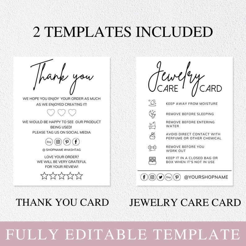 canva template, jewelry care card, jewelry packaging, care instructions
