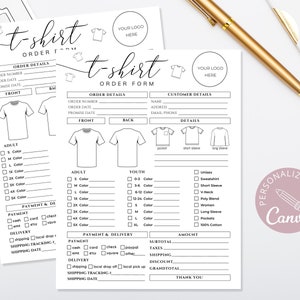 Shirt-Bestellformular, Canva bearbeitbare Vorlage, Craft Business-Bestellformular, druckbare Tshirt-Bestellformular, Etsy-Shop-Bestellformulare, Geschäftsvorlagen