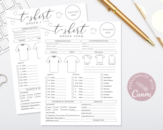 Shirt Order Form, Canva Editable Template, Craft Business Order Form, Printable Tshirt Order Form, Etsy Shop Order Forms,Business Templates