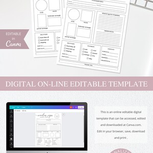 May include: Editable wooden sign order form template in black and white. The template includes fields for order date, customer info, design notes, delivery options, payment methods, and a thank you message.