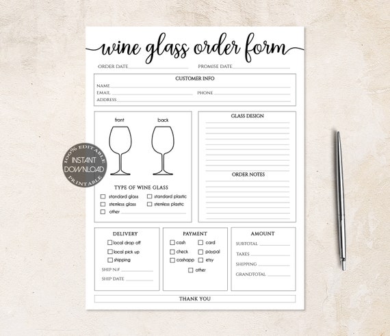 Wine Glass Editable Order Form Printable Crafters Order Form Etsy Wine Glass Editable Order Form Printable Crafters Order Form Etsy