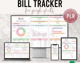 PLR Bill Tracker Google Spreadsheets | Budgetspreadsheet | Financiële planner met wederverkooprechten
