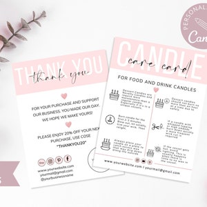 Kerzenpflege Kartenvorlage I Canva Template I Kerze-Dankeschön-Karte für Kunden I Bearbeitbare Kerzenanleitungskarte I Custom Care Card.