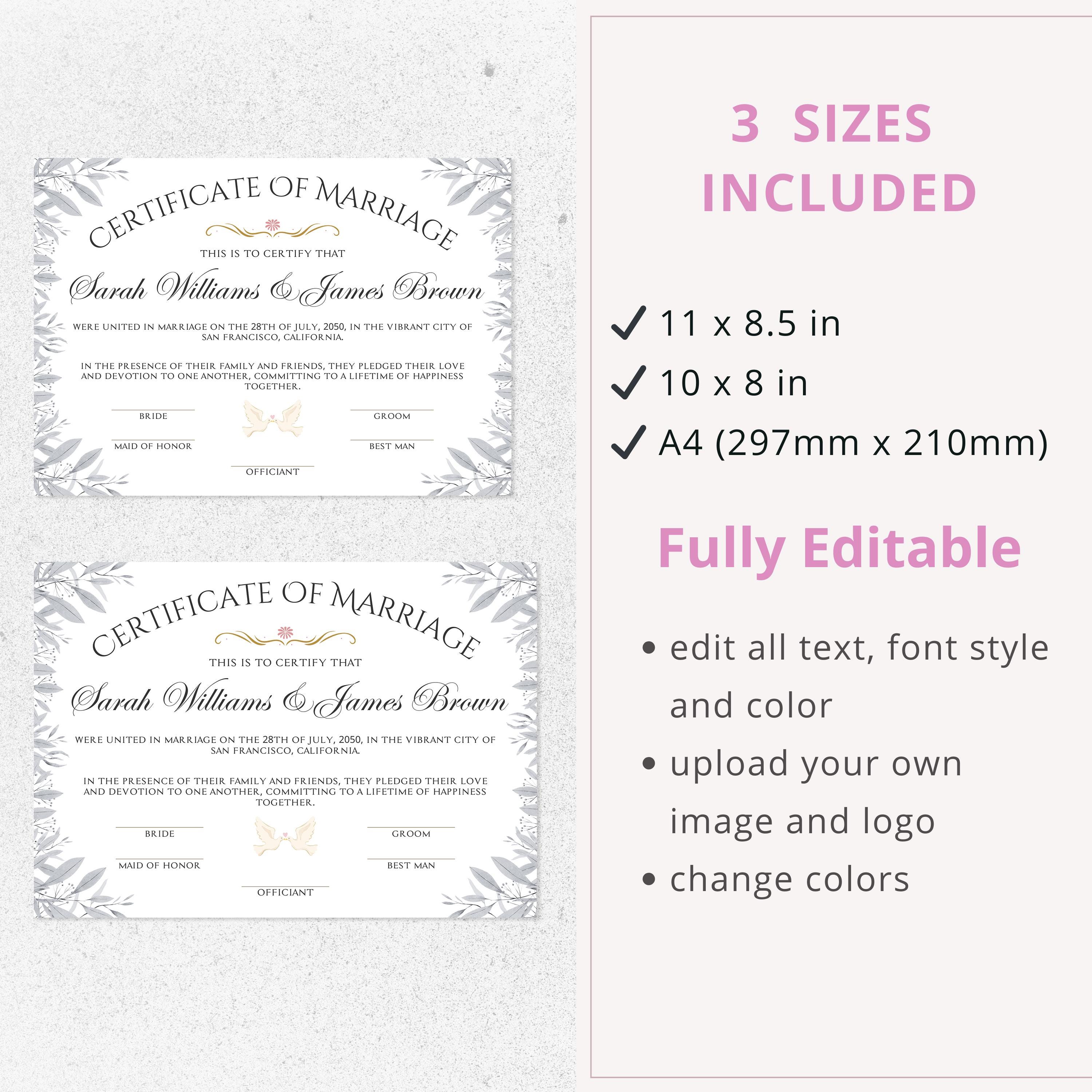 Editable Marriage Certificate Template: Wedding Keepsake Canva Design Editable Marriage Certificate Template: Wedding Keepsake Canva Design